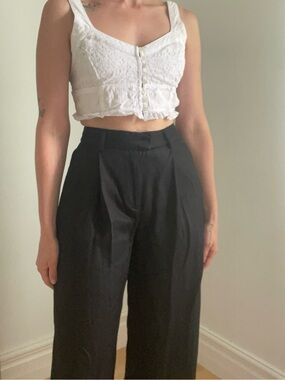KOTN Black High-Waist Wide Leg Trousers